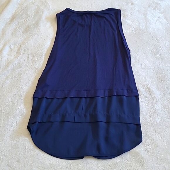 Michael Kors Womens Small Tiered Sleeveless Tank Top Blouse Round Hem Navy Blue - Picture 13 of 15